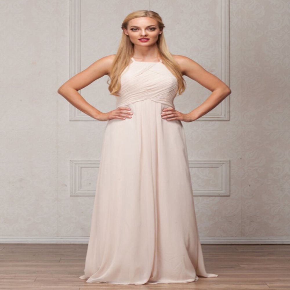 Ruched Halter Top With Keyhole Back By Amelia Couture 644 (CHAMPANE)